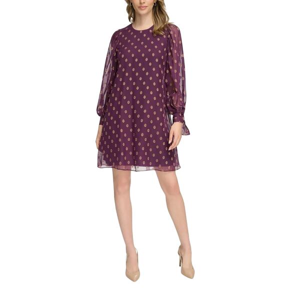 Calvin Klein ​Dotted Tie Mini Shift Dress Balloon Sleeves Size 2 NWOT - Picture 1 of 9